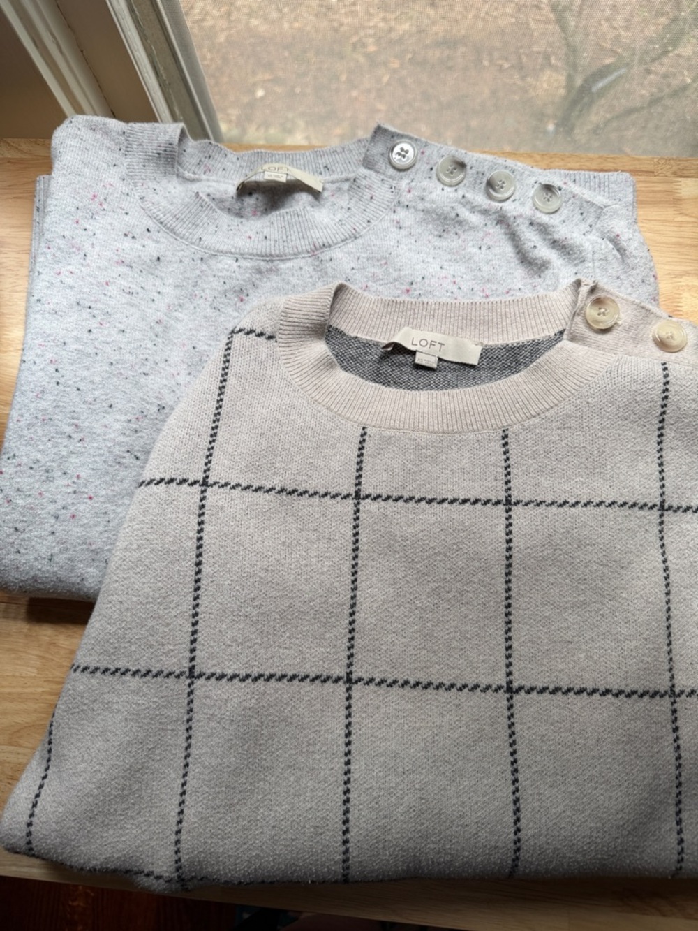 Lot of 2 LOFT Crewneck Sweaters with Shoulder Buttons XS